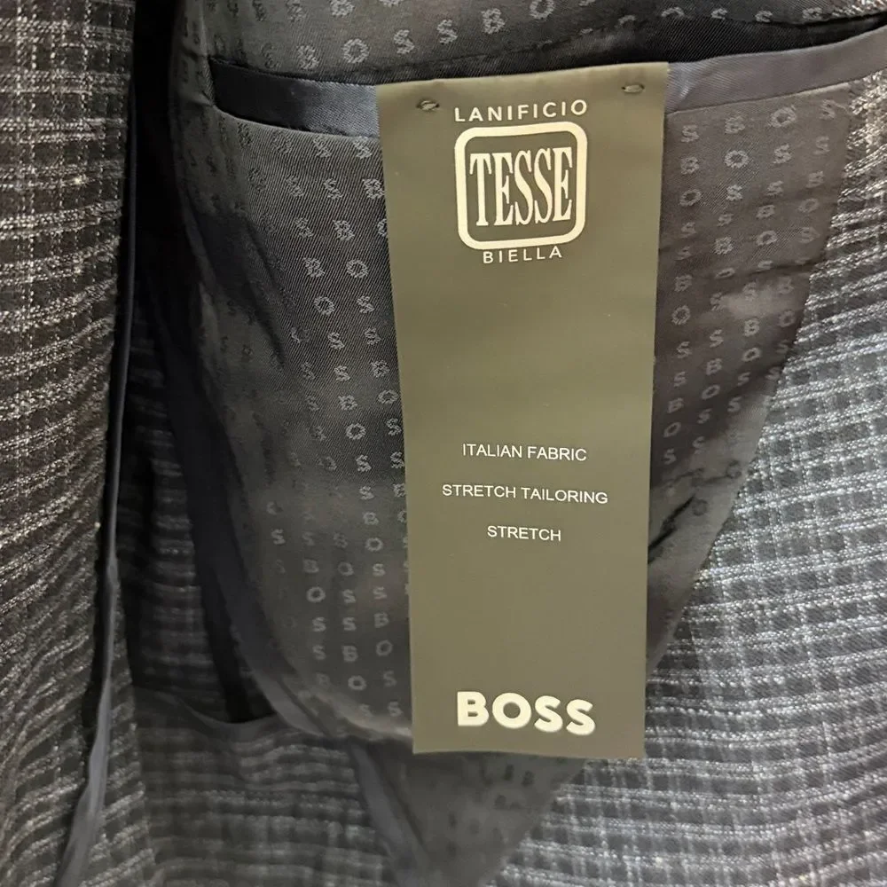 Boss Hutson Men's Navy Checkered Blazer Size 46R New